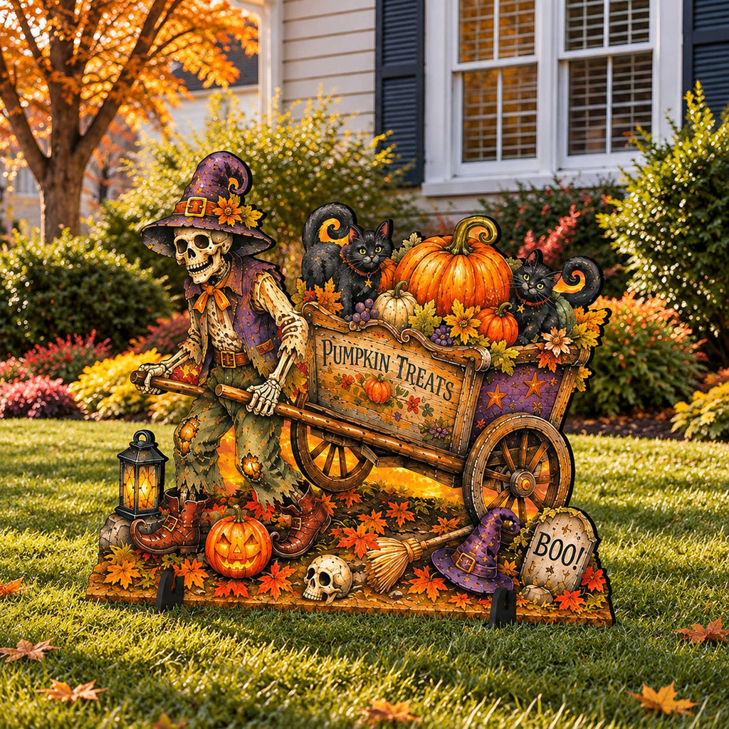 Pumpkin Treats Skeleton Cart Halloween Freestanding Outdoor Decoration by G. Debrekht – 8652907F