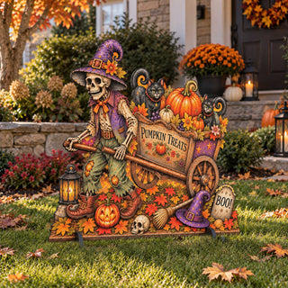 Pumpkin Treats Skeleton Cart Halloween Freestanding Outdoor Decoration by G. Debrekht – 8652907F