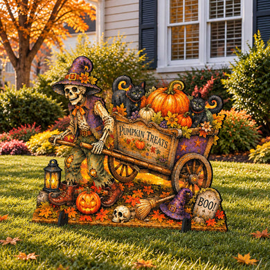 Pumpkin Treats Skeleton Cart Halloween Freestanding Outdoor Decoration by G. Debrekht – 8652907F