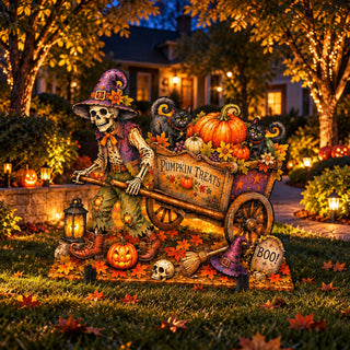 Pumpkin Treats Skeleton Cart Halloween Freestanding Outdoor Decoration by G. Debrekht – 8652907F