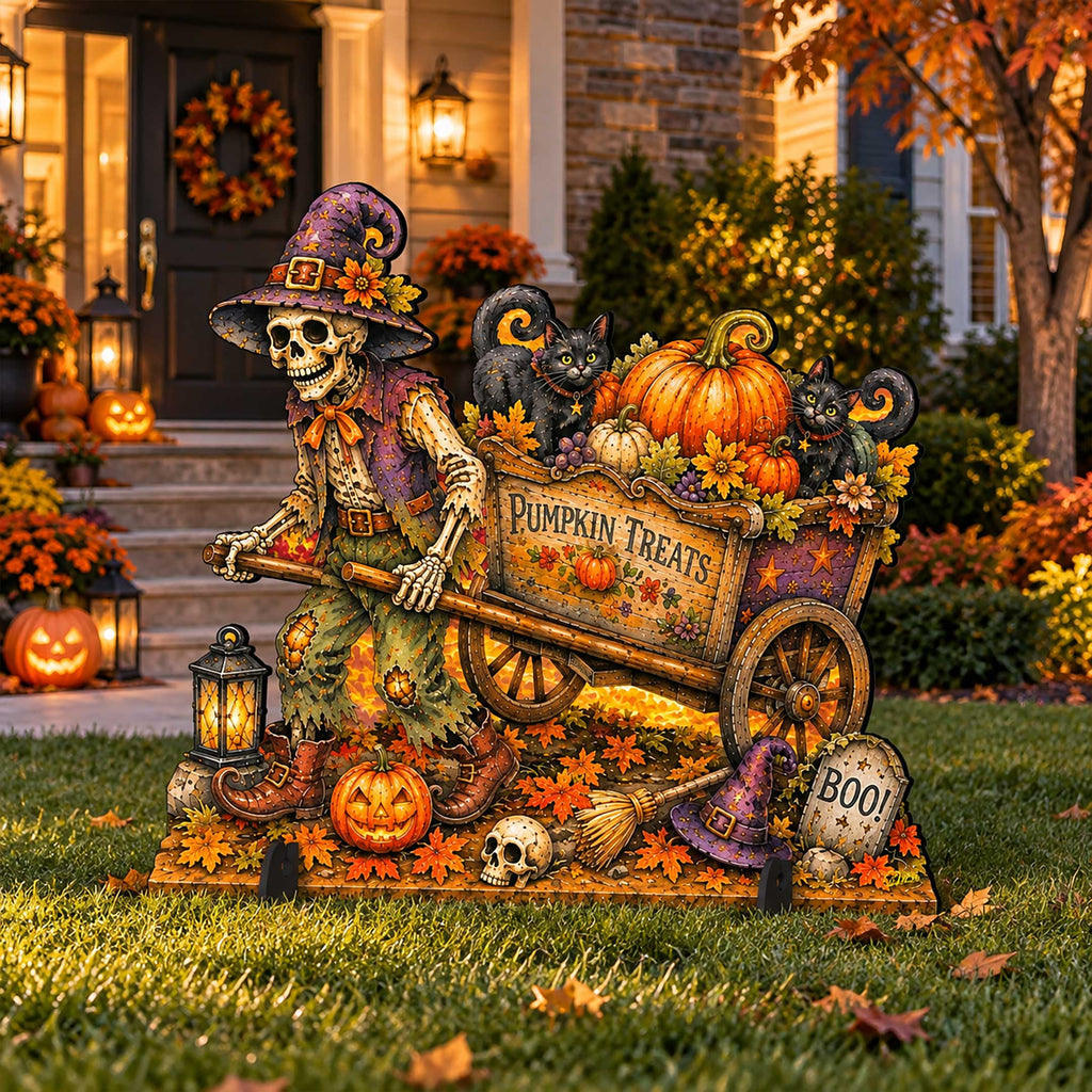 Pumpkin Treats Skeleton Cart Halloween Freestanding Outdoor Decoration by G. Debrekht – 8652907F