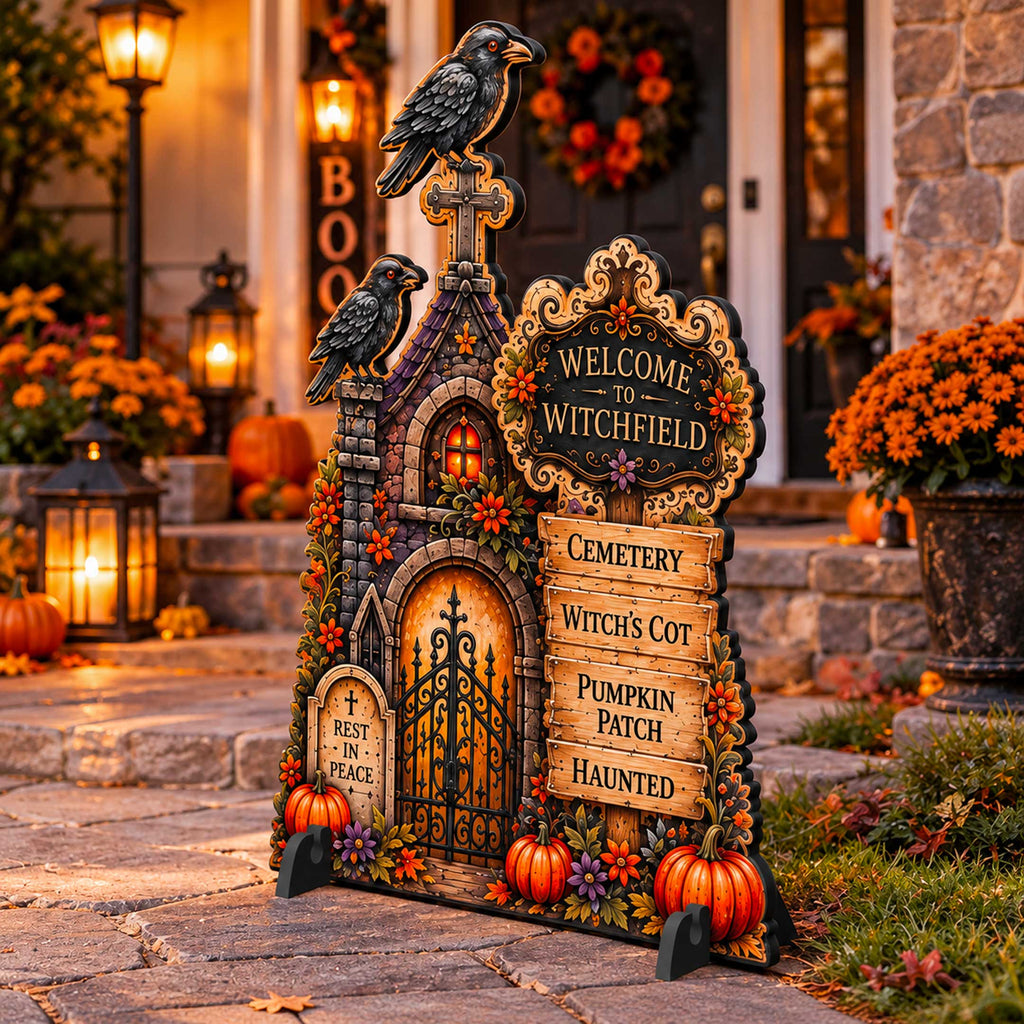 Welcome to Witchfield Halloween Freestanding Outdoor Decoration by G. Debrekht – 8652908F