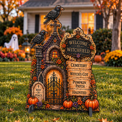 Welcome to Witchfield Halloween Freestanding Outdoor Decoration by G. Debrekht – 8652908F
