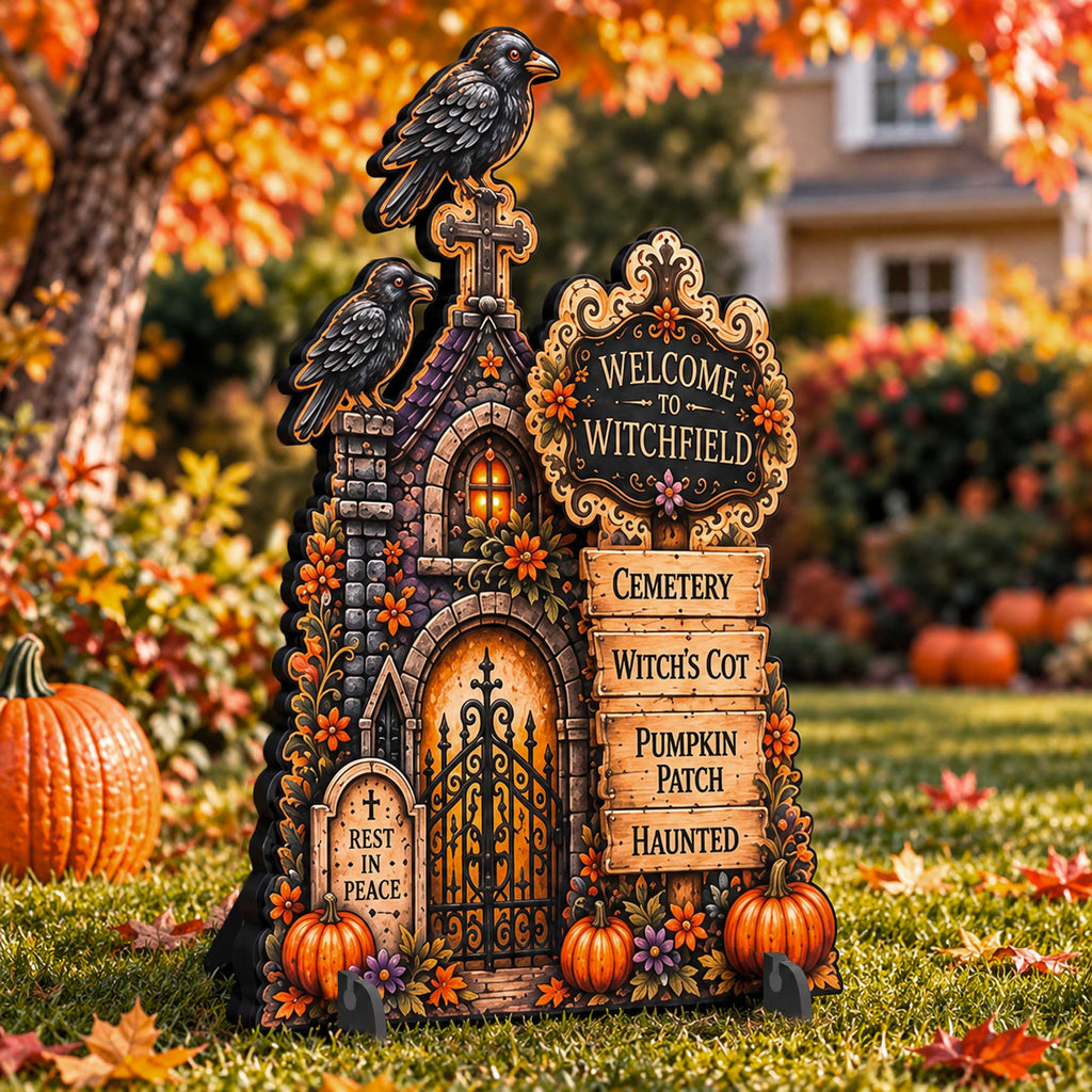 Welcome to Witchfield Halloween Freestanding Outdoor Decoration by G. Debrekht – 8652908F