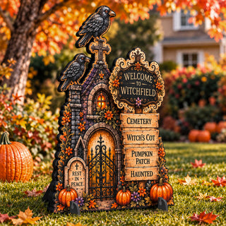 Welcome to Witchfield Halloween Freestanding Outdoor Decoration by G. Debrekht – 8652908F