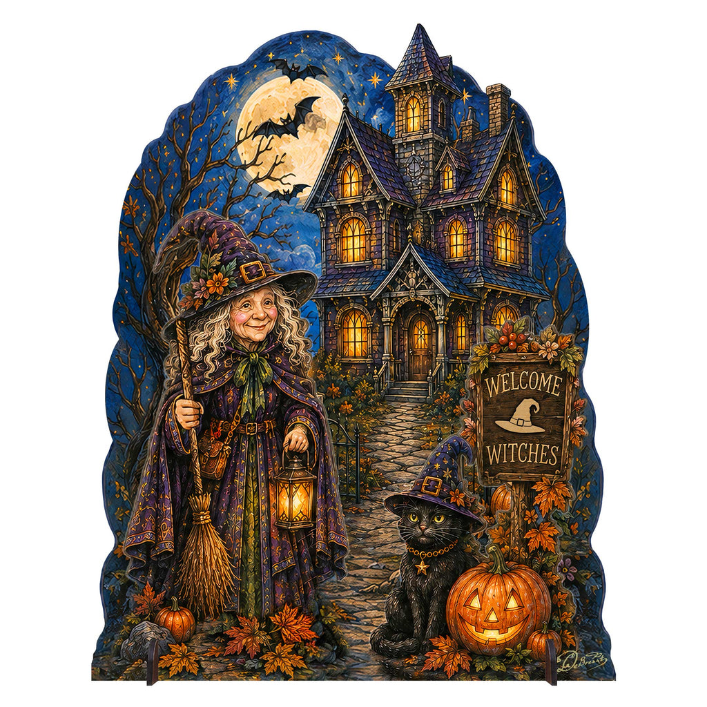 Welcome Witches Haunted House Wooden Halloween Freestanding Decoration by G. DeBrekht – 8652909F