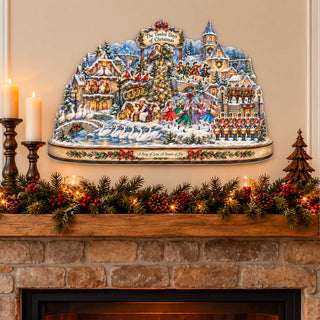 Twelve Days of Christmas Village Wooden Door Hanger – Holiday Wall Art by G. Debrekht - 8652911H