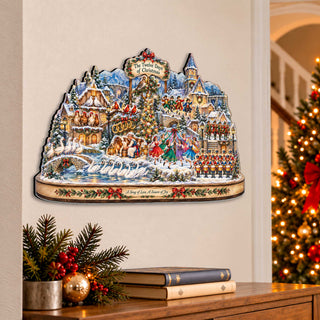 Twelve Days of Christmas Village Wooden Door Hanger – Holiday Wall Art by G. Debrekht - 8652911H