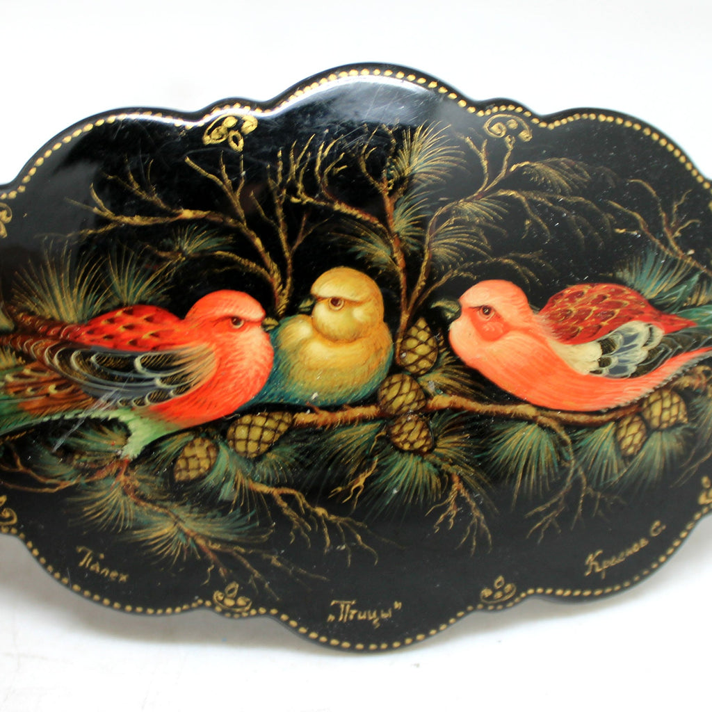 Hand-painted One-of-a-Kind Palekh Papier-Mch Hair Clip with Lacquer Miniature - 4 x 2 Unique Jewelry for Hair Styling and Decoration Miniature Collectible