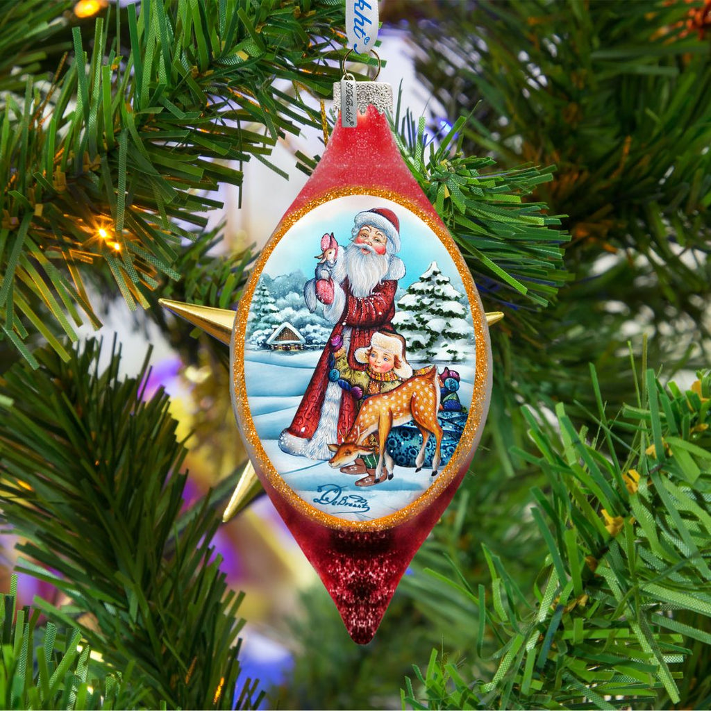 Santa Kids Cut Drop Glass Ornament by G. DeBrekht - Christmas Santa Snowman Decor - 757-005