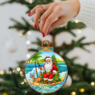 Nautical Christmas Décor - Santa on the Surfboard Wooden Ornaments by G. Debrekht Coastal Holiday Décor - 8688185