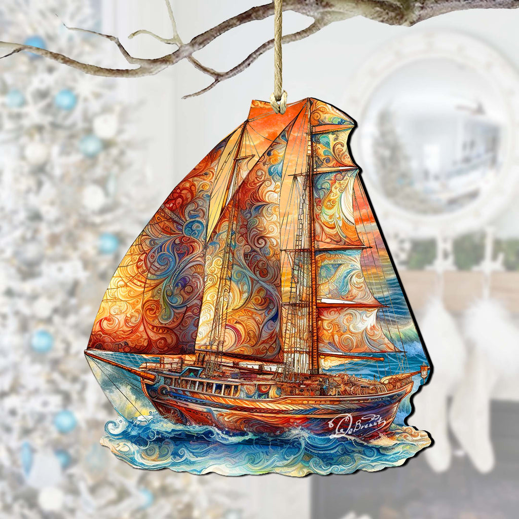 Beach House Décor - Colorful Sailboat Wooden Ornaments by G. Debrekht Coastal Holiday Decor - 8688198