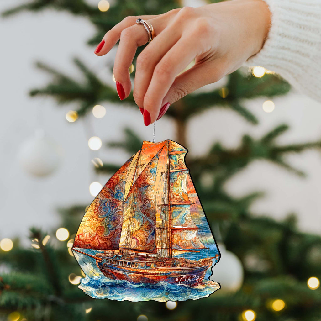 Beach House Décor - Colorful Sailboat Wooden Ornaments by G. Debrekht Coastal Holiday Decor - 8688198