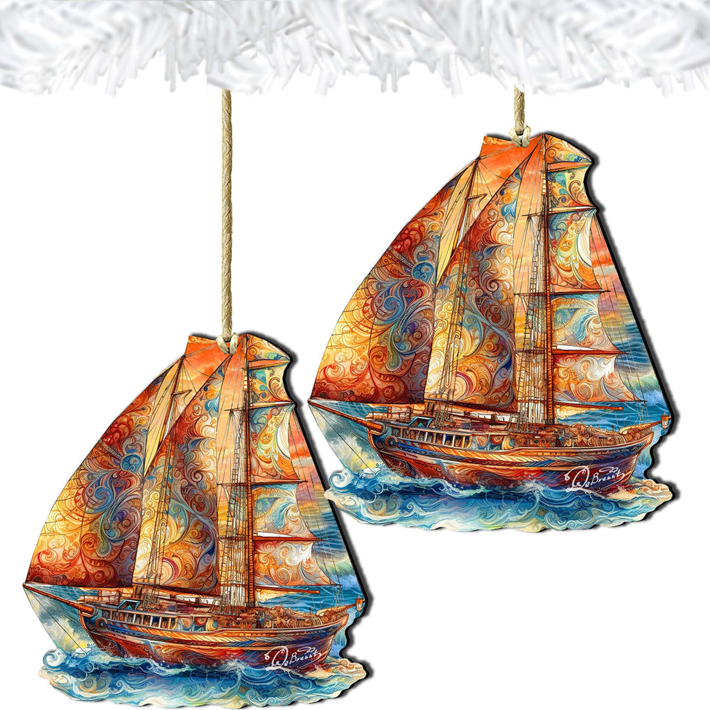 Beach House Décor - Colorful Sailboat Wooden Ornaments by G. Debrekht Coastal Holiday Decor - 8688198
