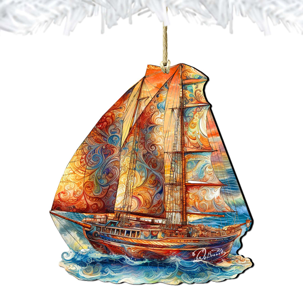Beach House Décor - Colorful Sailboat Wooden Ornaments by G. Debrekht Coastal Holiday Decor - 8688198