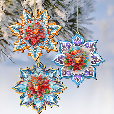 Snow Queen Snowflake Eco Wood Ornaments set of 3 by G. Debrekht - Christmas Décor - 8090141-S3