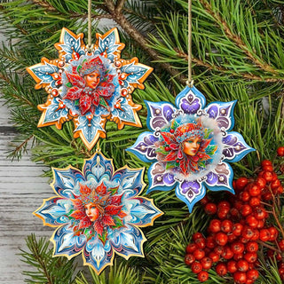 Snow Queen Snowflake Eco Wood Ornaments set of 3 by G. Debrekht - Christmas Décor - 8090141-S3