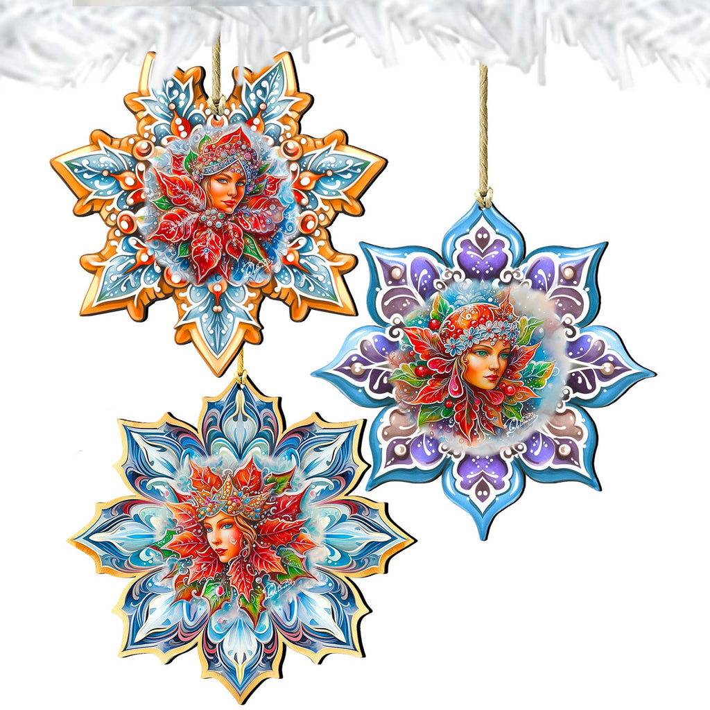 Snow Queen Snowflake Eco Wood Ornaments set of 3 by G. Debrekht - Christmas Décor - 8090141-S3
