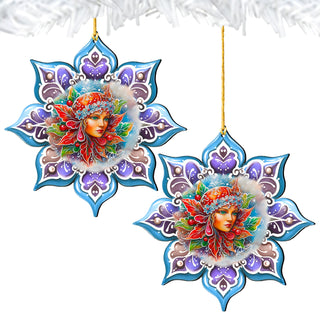 Frosty Fairy Snowflake Wooden Ornaments by G. Debrekht - Christmas Décor - 8688403