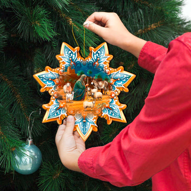 Joseph with Animals Snowflake Large Wooden Ornament by G. Debrekht - Nativity Holiday Décor - 8688437M