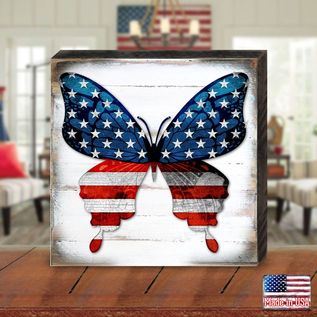 USA Butterfly Patriotic Wall Block - American Patriotic Decor - 8187127B