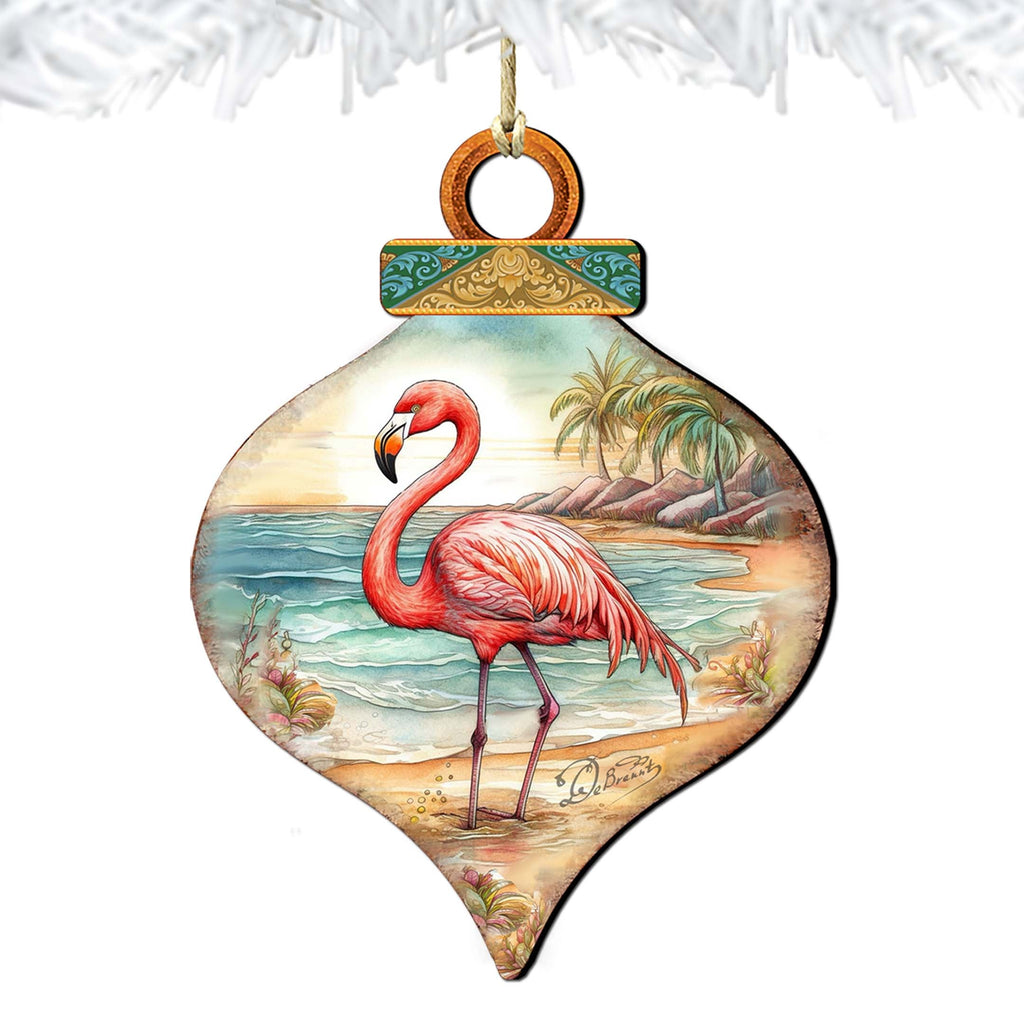 Holiday Coastal Decor - Flamingo Charm Wooden Ornaments by G. Debrekht - Coastal Holiday Decor - 8688173