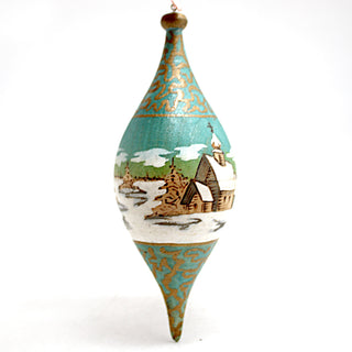 One-of-a-Kind - Winter Village WOODCARVED Ornament 5x2x2 by G.DeBrekht - Unique Handcrafted and Hand-Painted Collectible