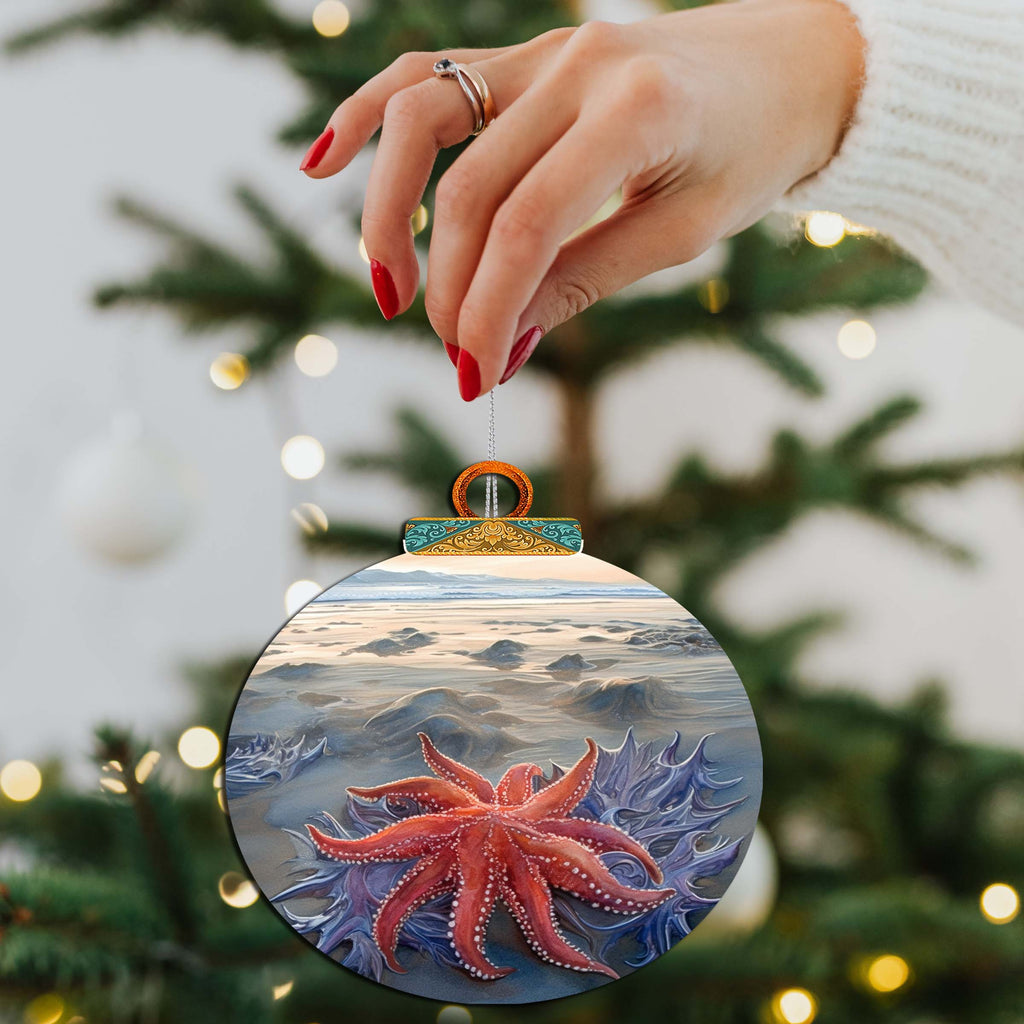 Alaskan Sunflower Sea Star Wooden Ornaments by G.Debrekht - Wildlife Holiday Décor - 870045