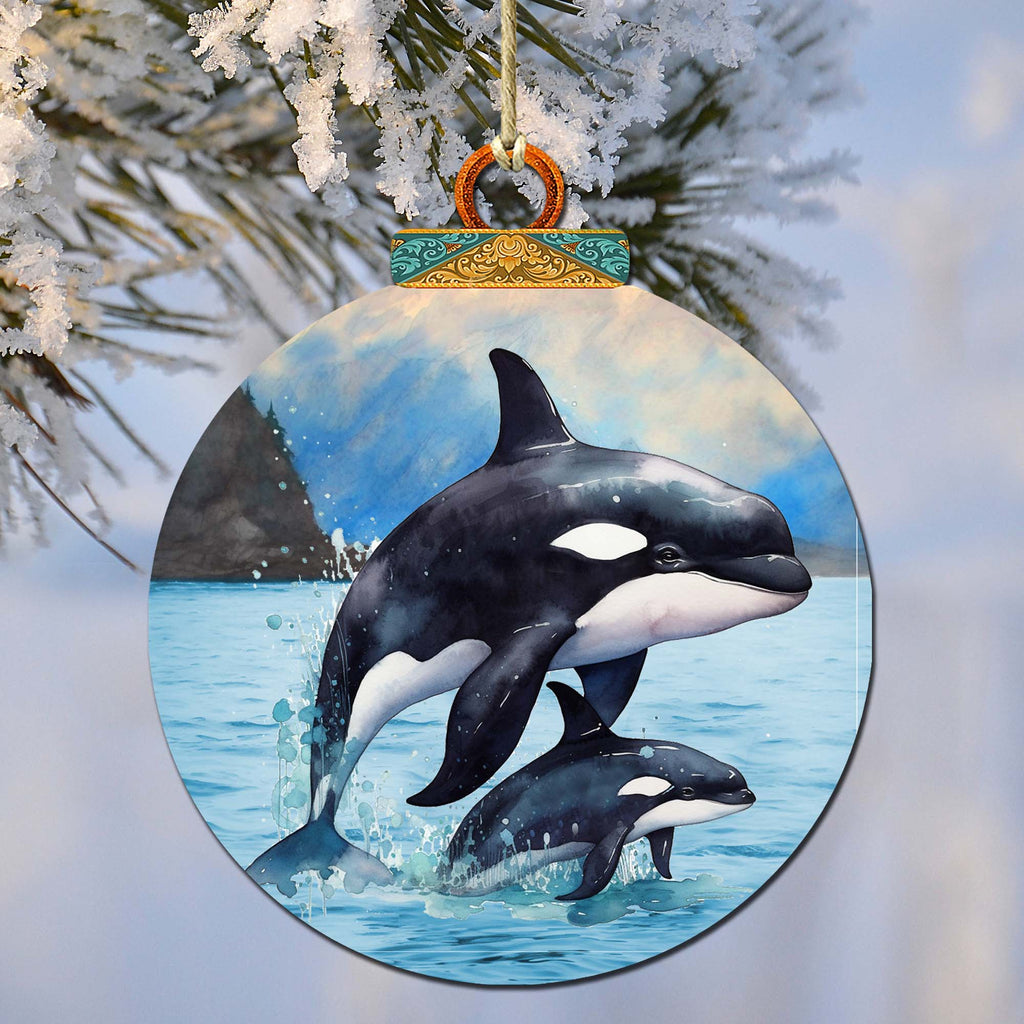 Orca's Family Wooden Ornaments by G.Debrekht - Wildlife Holiday Décor - 870052