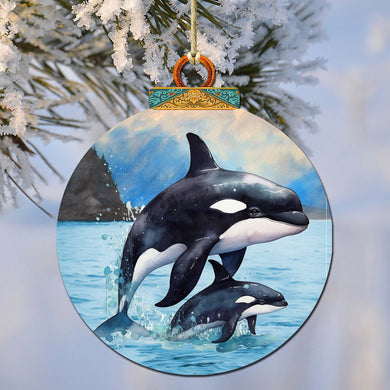 Orca's Family Wooden Ornaments by G.Debrekht - Wildlife Holiday Décor - 870052