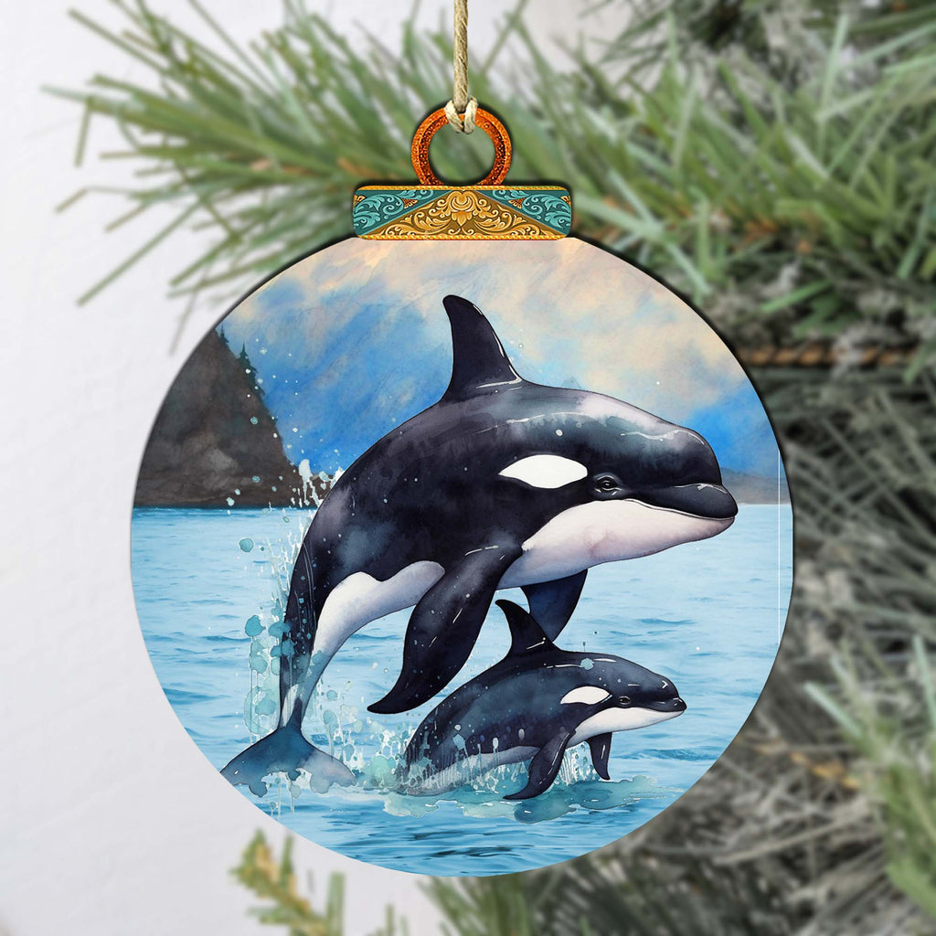 Orca's Family Wooden Ornaments by G.Debrekht - Wildlife Holiday Décor - 870052