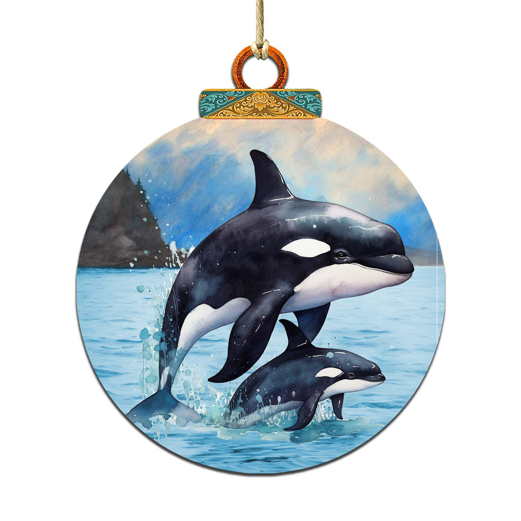 Orca's Family Wooden Ornaments by G.Debrekht - Wildlife Holiday Décor - 870052