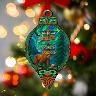 Alaska Bear Totem Wooden Christmas Ornament – Ketchikan Juneau Skagway Anchorage Souvenir by G. DeBrekht – 8701070