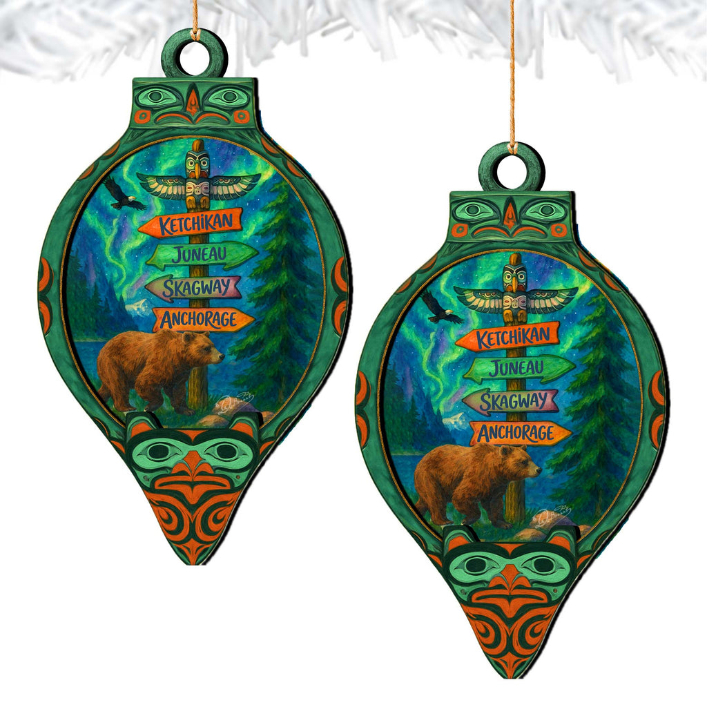 Alaska Bear Totem Wooden Christmas Ornament – Ketchikan Juneau Skagway Anchorage Souvenir by G. DeBrekht – 8701070