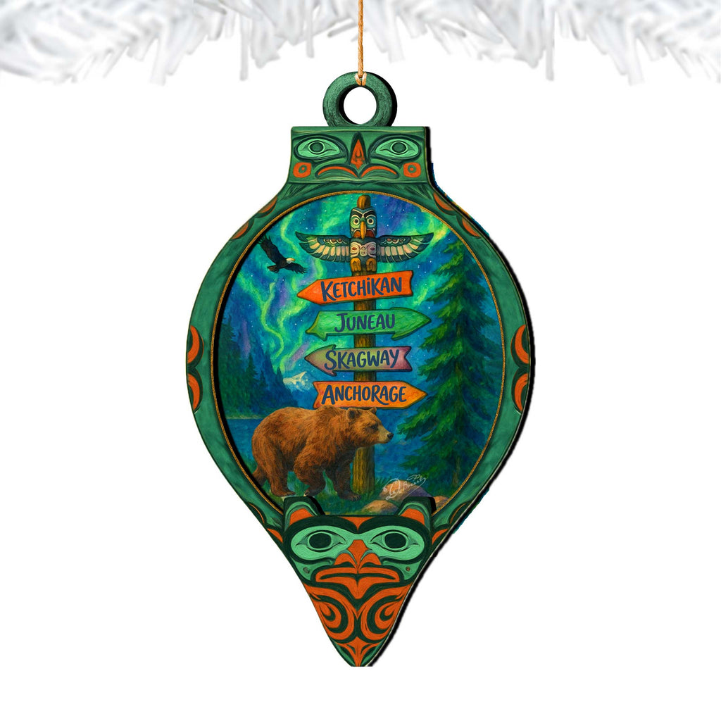Alaska Bear Totem Wooden Christmas Ornament – Ketchikan Juneau Skagway Anchorage Souvenir by G. DeBrekht – 8701070