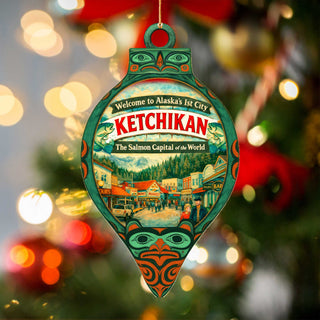 Ketchikan Alaska Wooden Christmas Ornament – Salmon Capital Alaska Souvenir by G. DeBrekht – 8701074