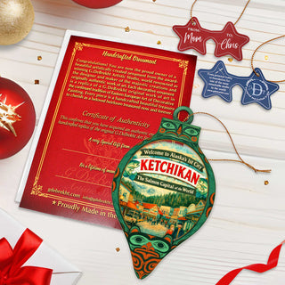 Ketchikan Alaska Wooden Christmas Ornament – Salmon Capital Alaska Souvenir by G. DeBrekht – 8701074
