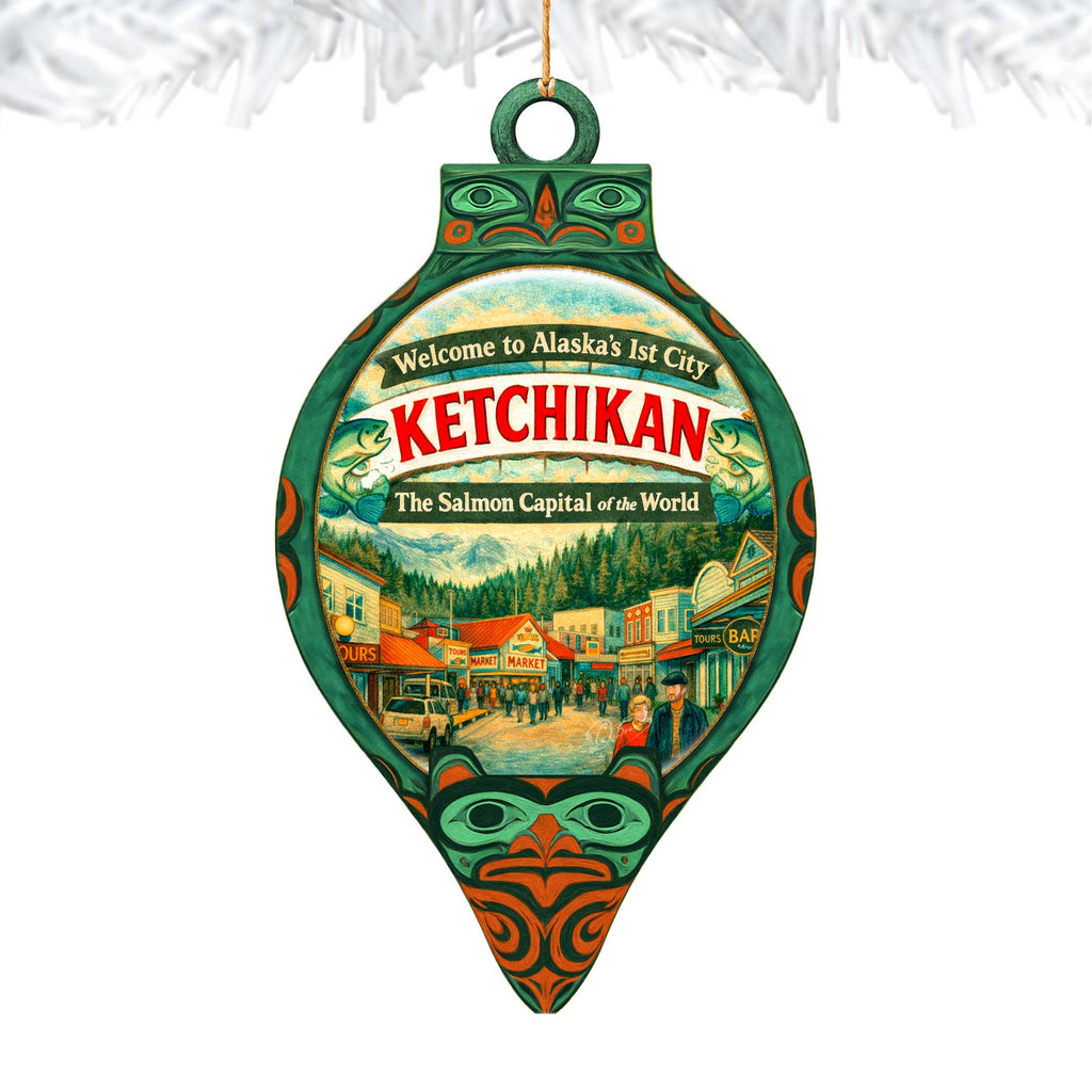 Ketchikan Alaska Wooden Christmas Ornament – Salmon Capital Alaska Souvenir by G. DeBrekht – 8701074