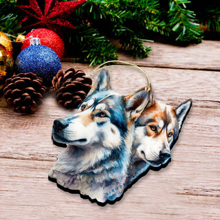 Alaskan Wolves Wooden Ornaments by G.Debrekht - Wildlife Holiday Décor - 8710115-2