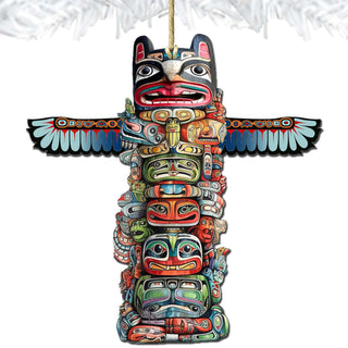 Symbolic Totem Pole Wooden Ornaments by G.Debrekht - Wildlife Holiday Décor - 8710117-2