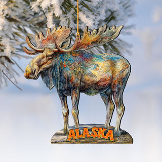 Alaska Moose Wooden Ornament – “The Great Land” Keepsake Decor by G. DeBrekht - Wildlife Holiday Décor - 8710132