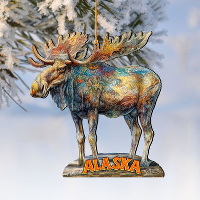 Alaska Moose Wooden Ornament – “The Great Land” Keepsake Decor by G. DeBrekht - Wildlife Holiday Décor - 8710132