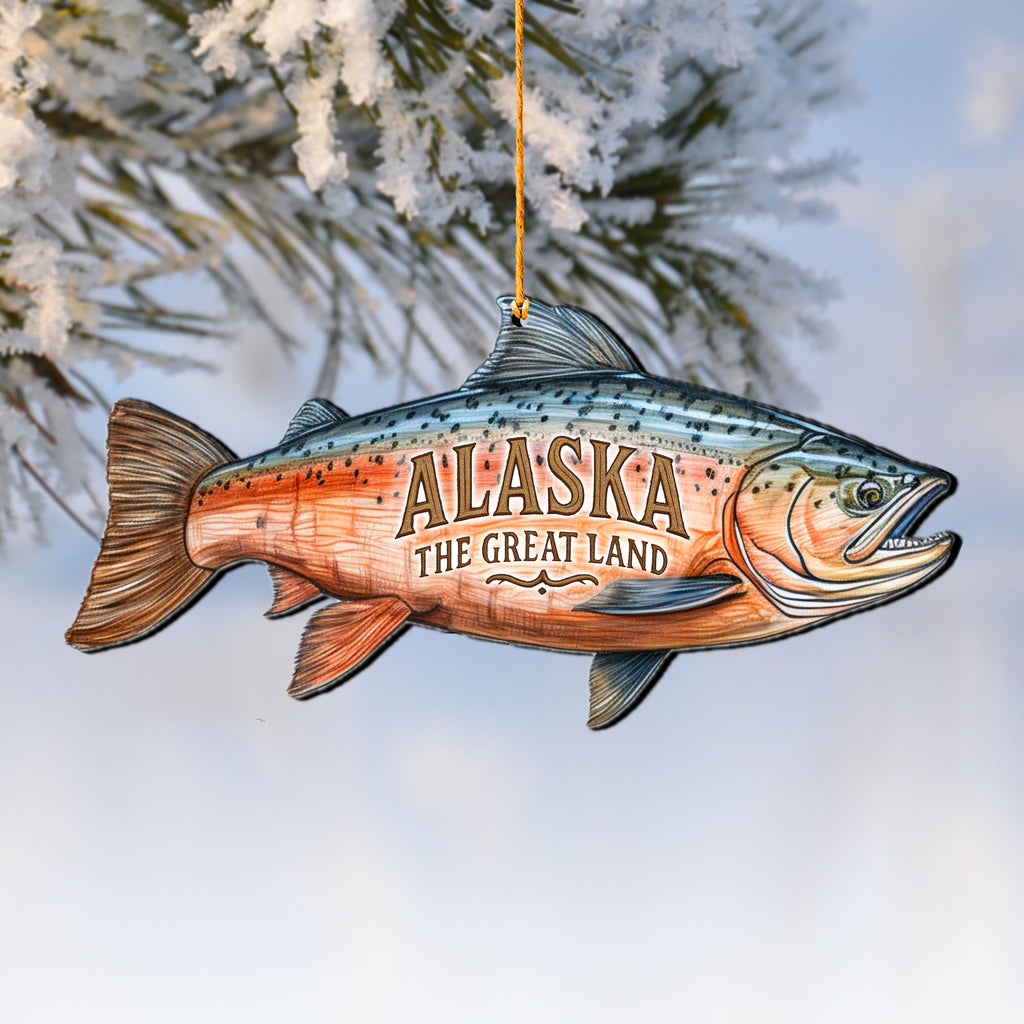 Alaska Salmon Wooden Ornament – “The Great Land” Keepsake Decor by G. DeBrekht - Wildlife Holiday Décor - 8710137