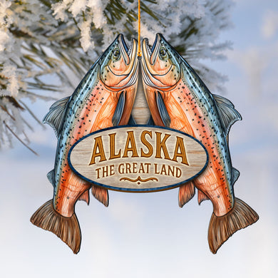 Alaska Salmon Duo Wooden Ornament – “The Great Land” Keepsake Decor by G. DeBrekht - Wildlife Holiday Décor - 8710138
