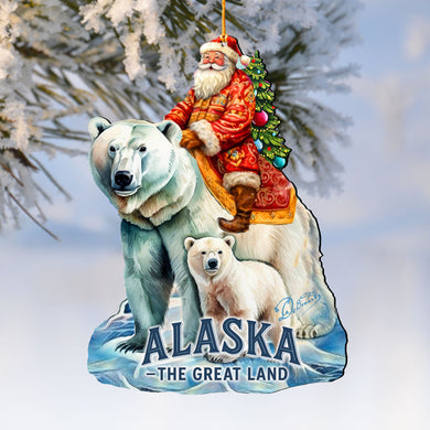 Alaska Santa & Polar Bear Wooden Ornament – “The Great Land” Keepsake Decor by G. DeBrekht - Wildlife Holiday Décor - 8710139