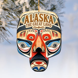 Alaska Tribal Mask Wooden Ornament – “The Great Land” Keepsake Decor by G. DeBrekht - Wildlife Holiday Décor - 8710142