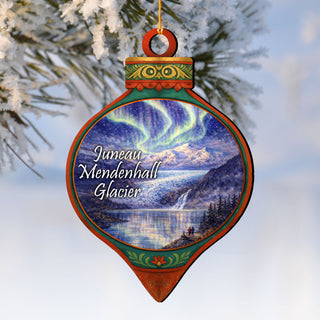 Juneau Mendenhall Glacier Aurora Wooden Ornament – Alaska Wildlife Décor by G. DeBrekht - Wildlife Holiday Décor - 8710153