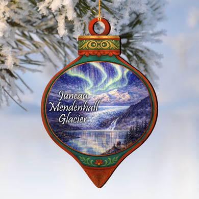 Juneau Mendenhall Glacier Aurora Wooden Ornament – Alaska Wildlife Décor by G. DeBrekht - Wildlife Holiday Décor - 8710153