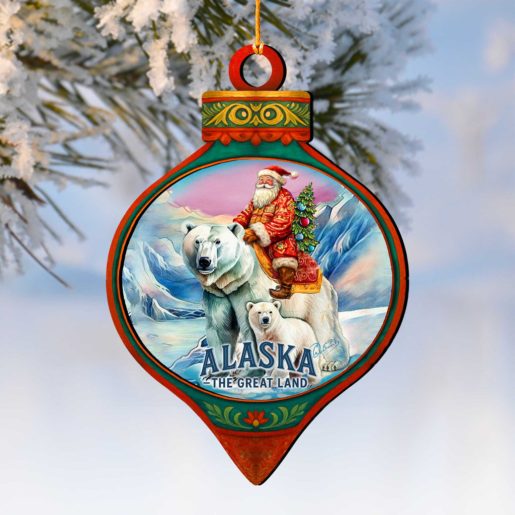 Santa and Polar Bears Wooden Ornament – The Great Land Wildlife Décor by G. DeBrekht - Wildlife Holiday Décor - 8710161