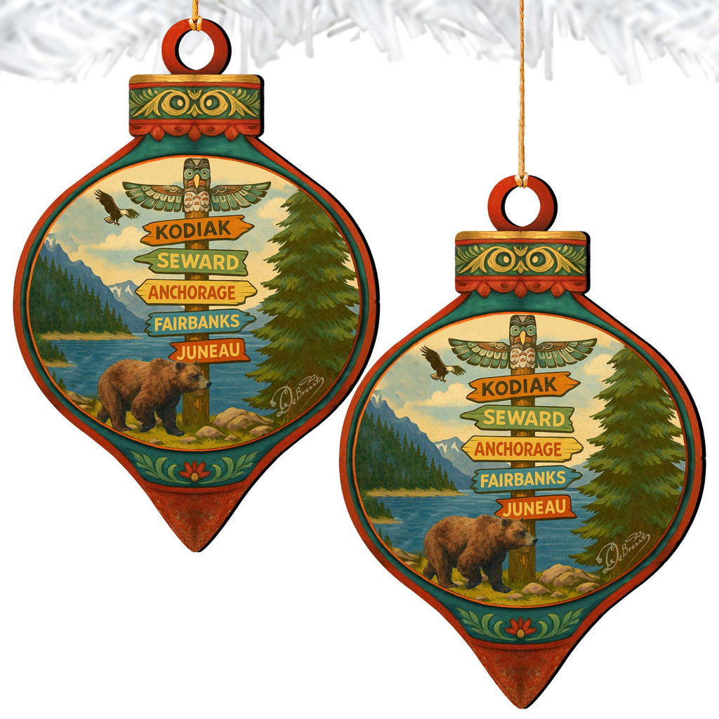 Northern Harbor Signpost Wooden Ornament – Wildlife Décor by G. DeBrekht - Wildlife Holiday Décor - 8710172